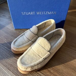 Stuart Weitzman Cream Shearling Penny Loafers
